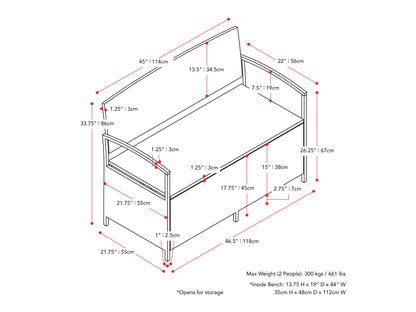 black weave Outdoor Bench with Storage Parksville Collection measurements diagram by CorLiving#color_textured-black-weave