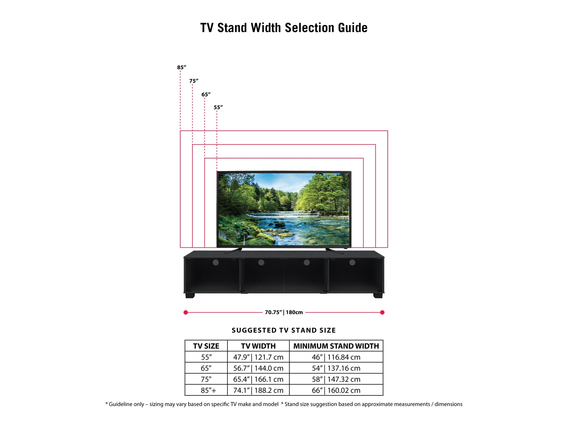 Black Glass TV Stand, TV's up to 85" Bromley Collection infographic by CorLiving#color_bromley-black-ravenwood