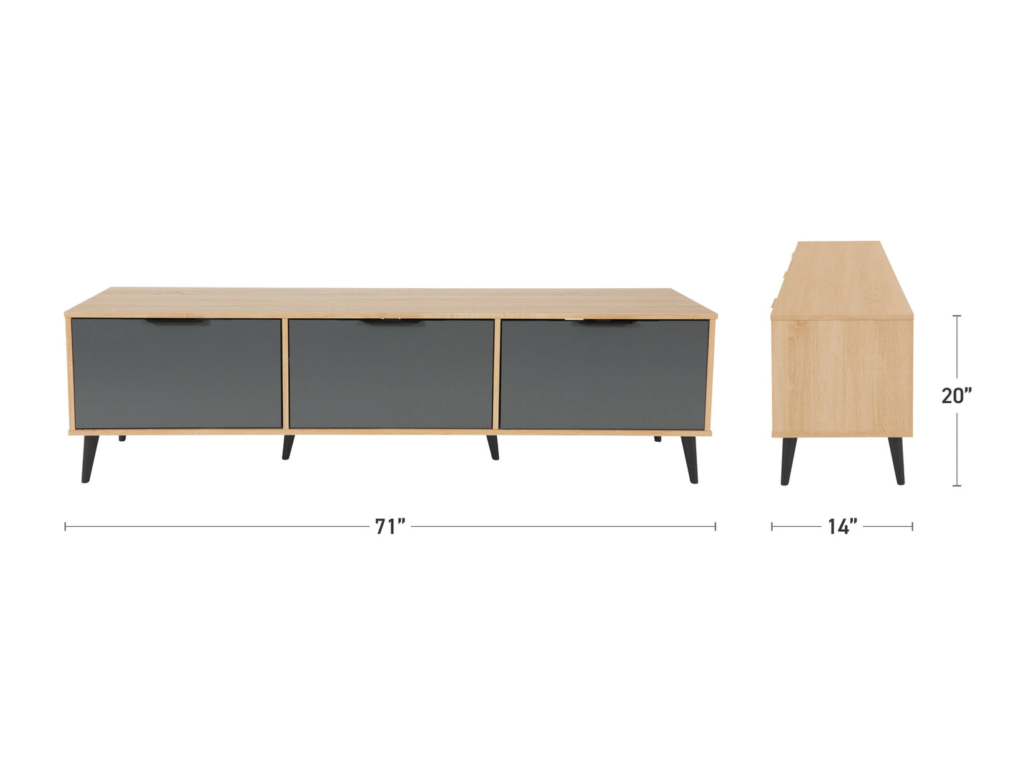 light wood and grey TV Bench with Cabinet Storage, TVs up to 85" Cole Collection measurements diagram by CorLiving#color_cole-light-wood-and-grey