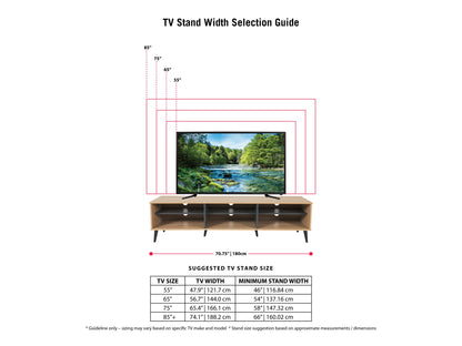 light wood and grey TV Bench with Open Shelves, TVs up to 85" Cole Collection infographic by CorLiving#color_cole-light-wood-and-grey