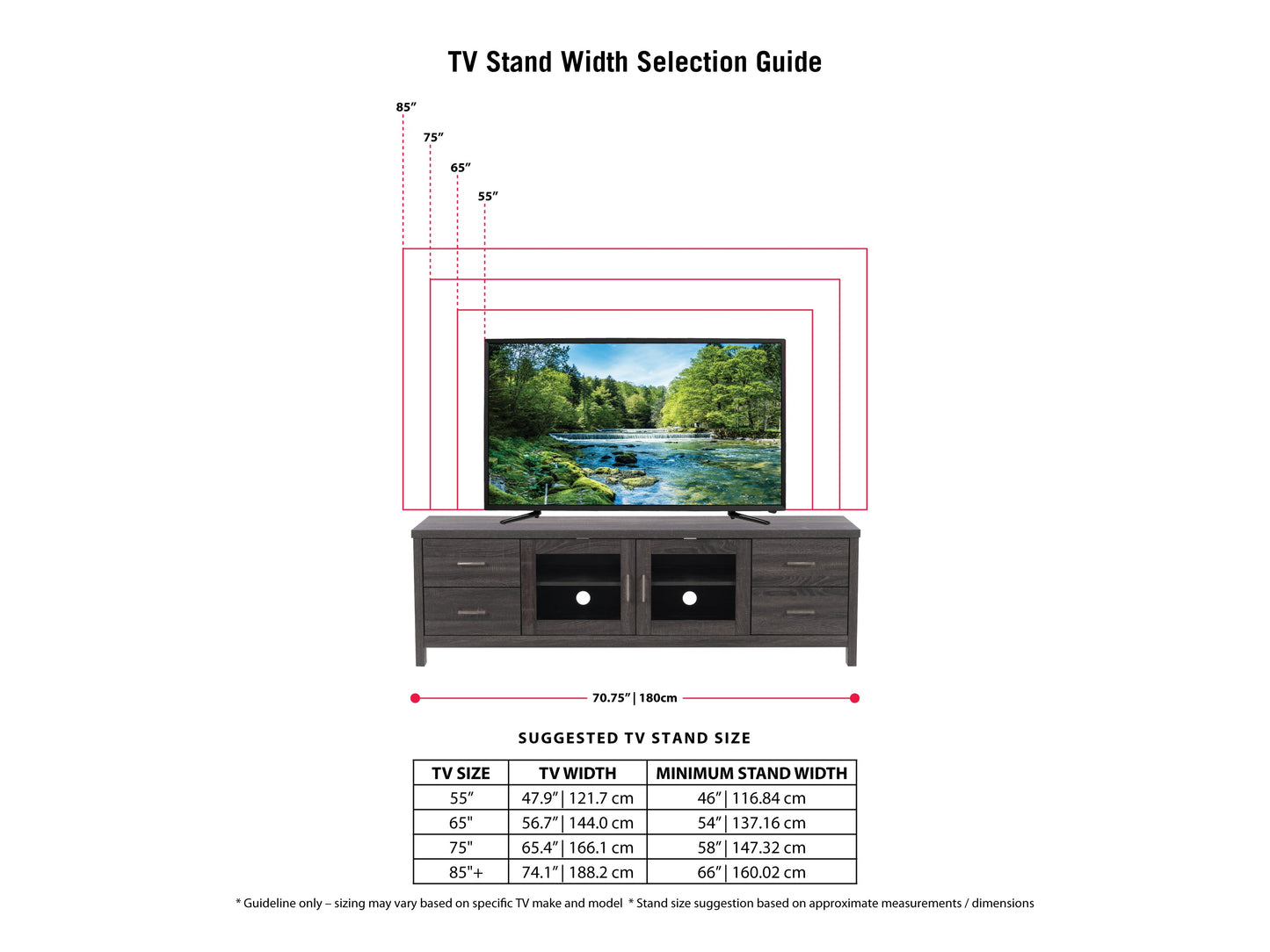 dark grey TV Cabinet with Doors for TVs up to 85" Hollywood Collection infographic by CorLiving#color_dark-grey