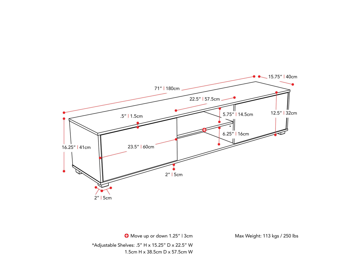 brown and white Modern TV Stand for TVs up to 85" Hollywood Collection measurements diagram by CorLiving#color_brown-and-white