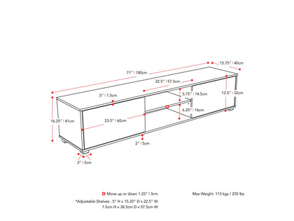 brown and white Modern TV Stand for TVs up to 85" Hollywood Collection measurements diagram by CorLiving#color_brown-and-white