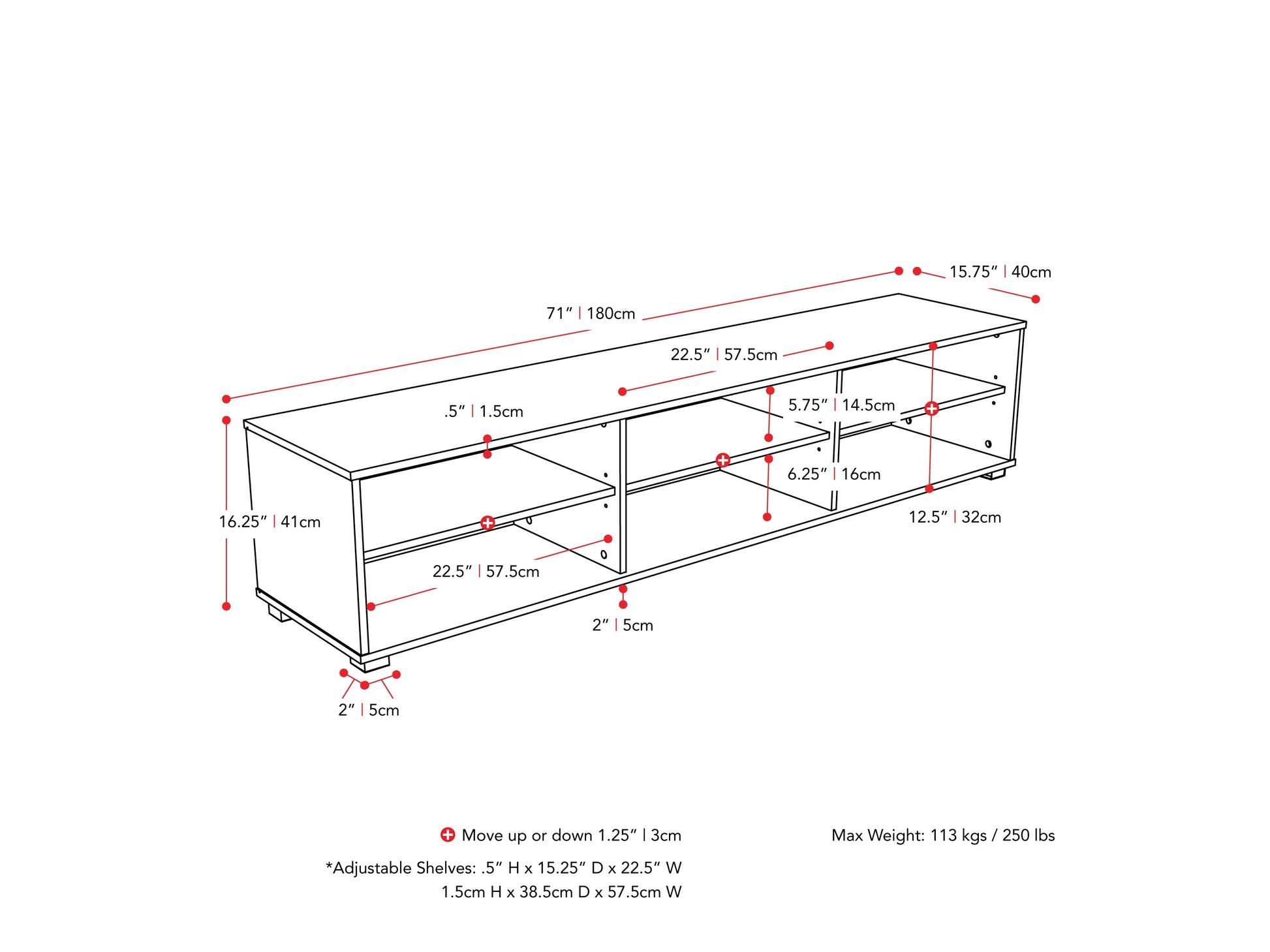 grey Modern TV Stand for TVs up to 85" Hollywood Collection measurements diagram by CorLiving#color_grey