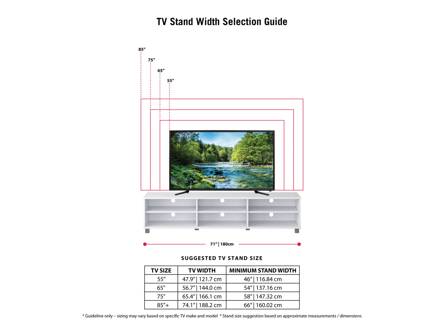 white Modern TV Stand for TVs up to 85" Hollywood Collection infographic by CorLiving#color_white