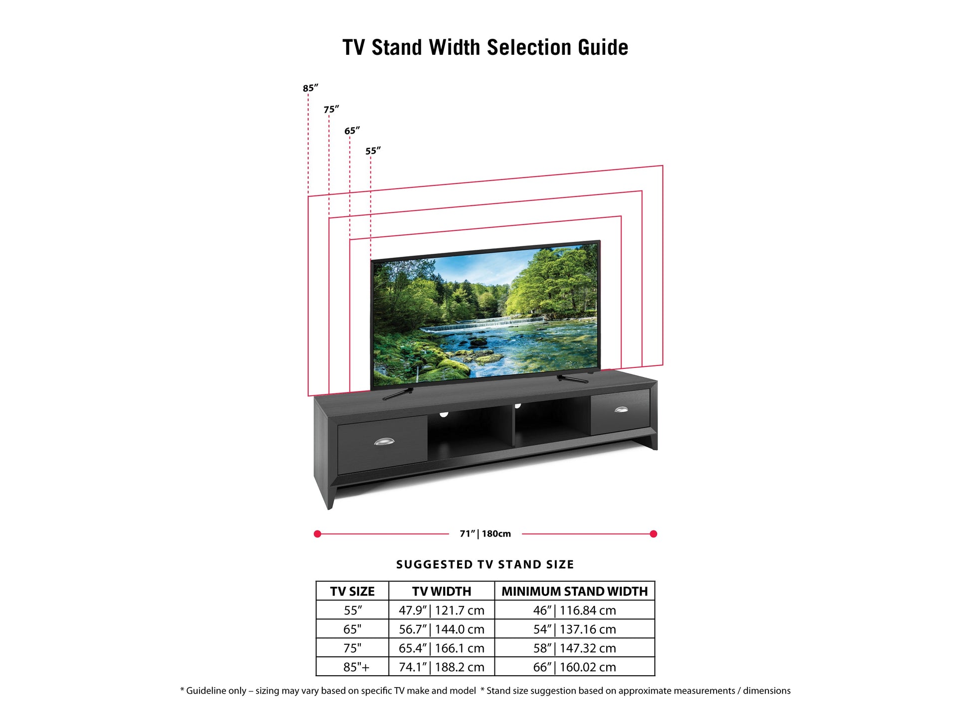 black TV Stand for TVs up to 85" Lakewood Collection infographic by CorLiving#color_black