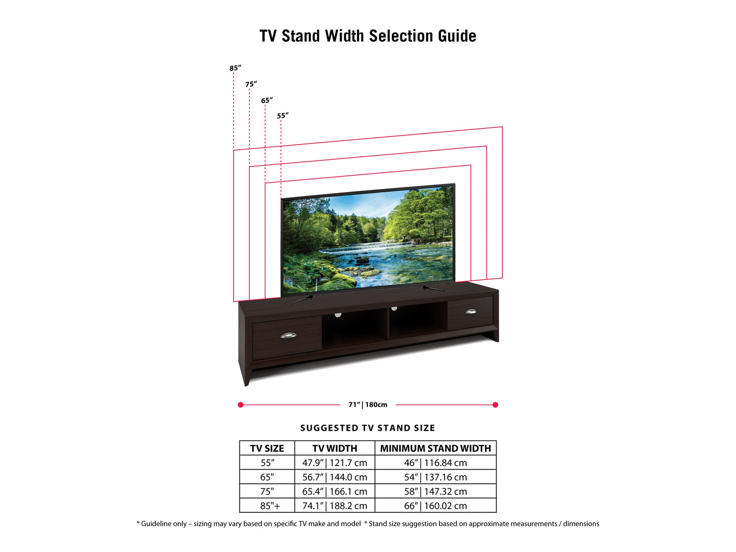 brown TV Stand for TVs up to 85" Lakewood Collection infographic by CorLiving#color_modern-wenge