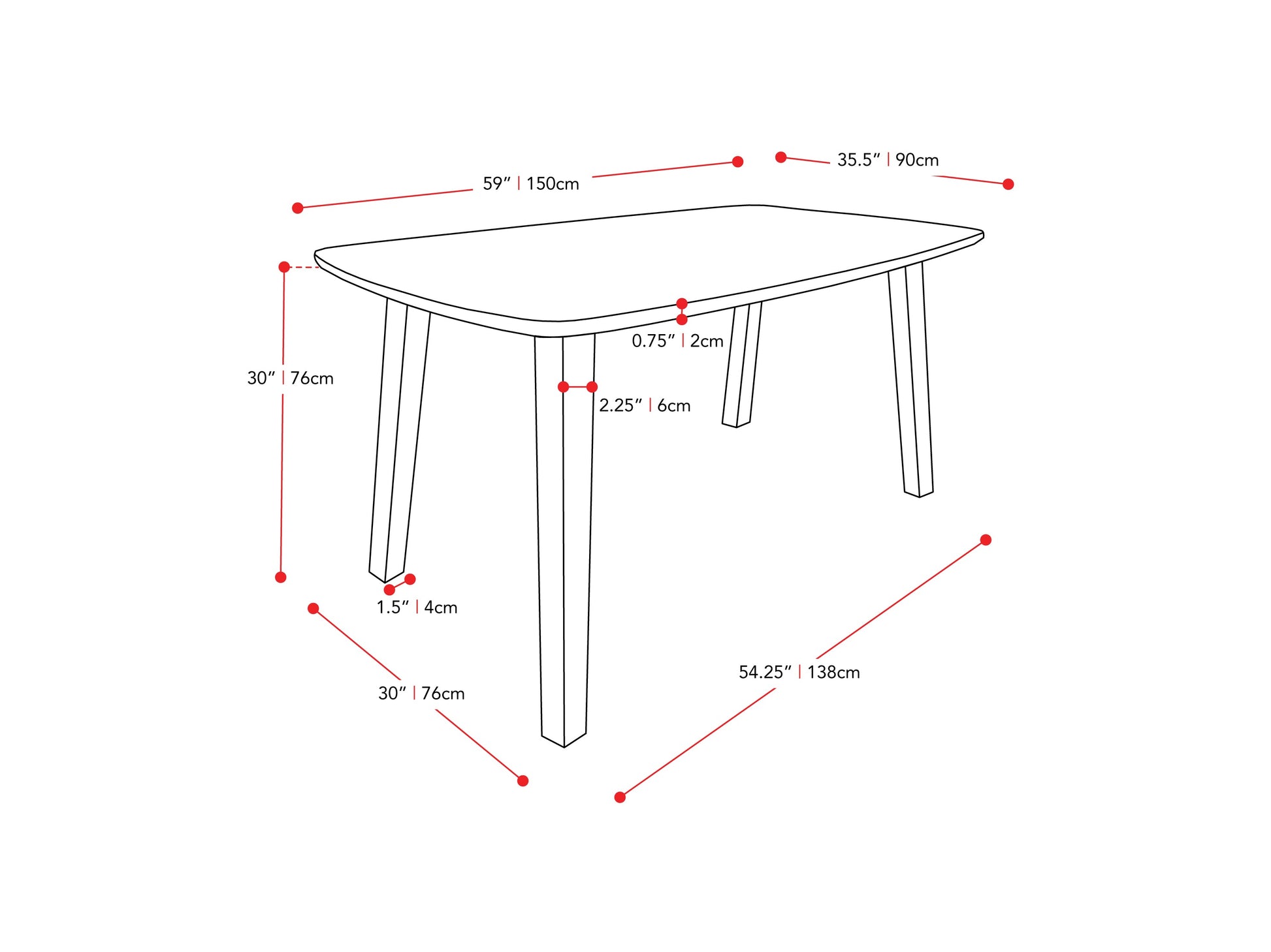 dark grey and hazelnut Mid Century Modern Dining Set 5pc Tiffany Collection measurements diagram by CorLiving#color_tiffany-dark-grey-and-hazelnut