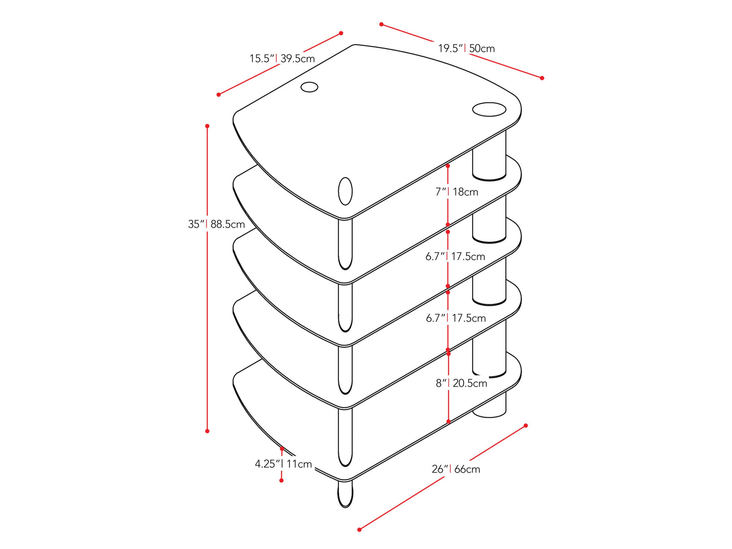 black Media Storage Tower Laguna Collection measurements diagram by CorLiving#color_black