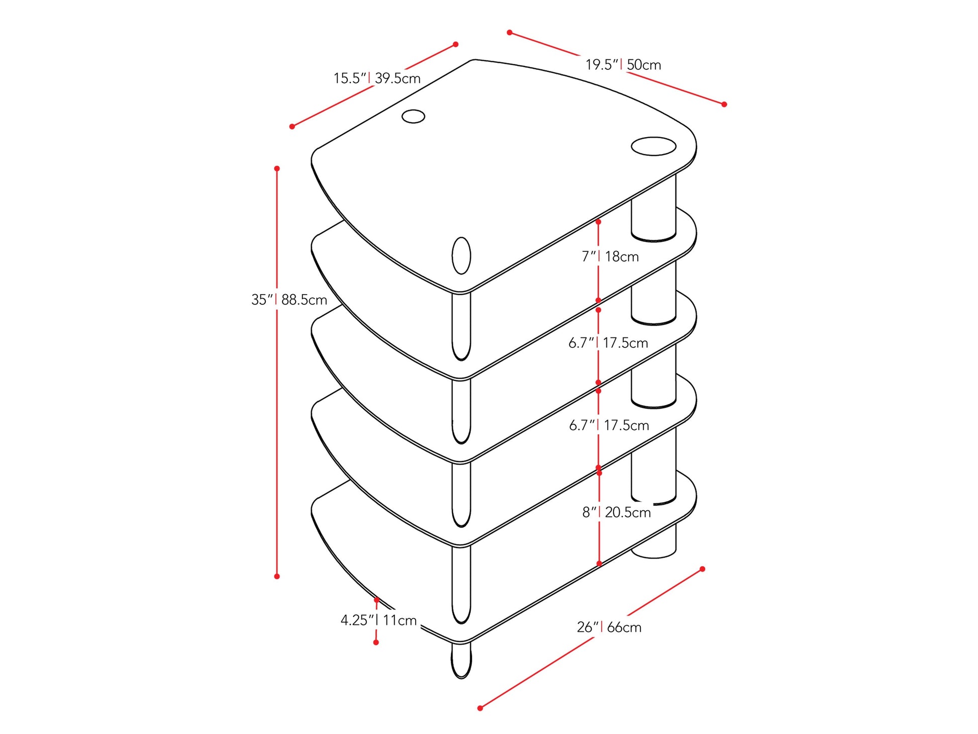 black Media Storage Tower Laguna Collection measurements diagram by CorLiving#color_black