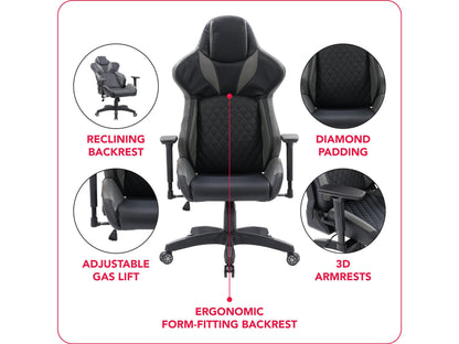 black and grey Gaming Reclining Chair Nightshade Collection infographic by CorLiving#color_black-and-grey