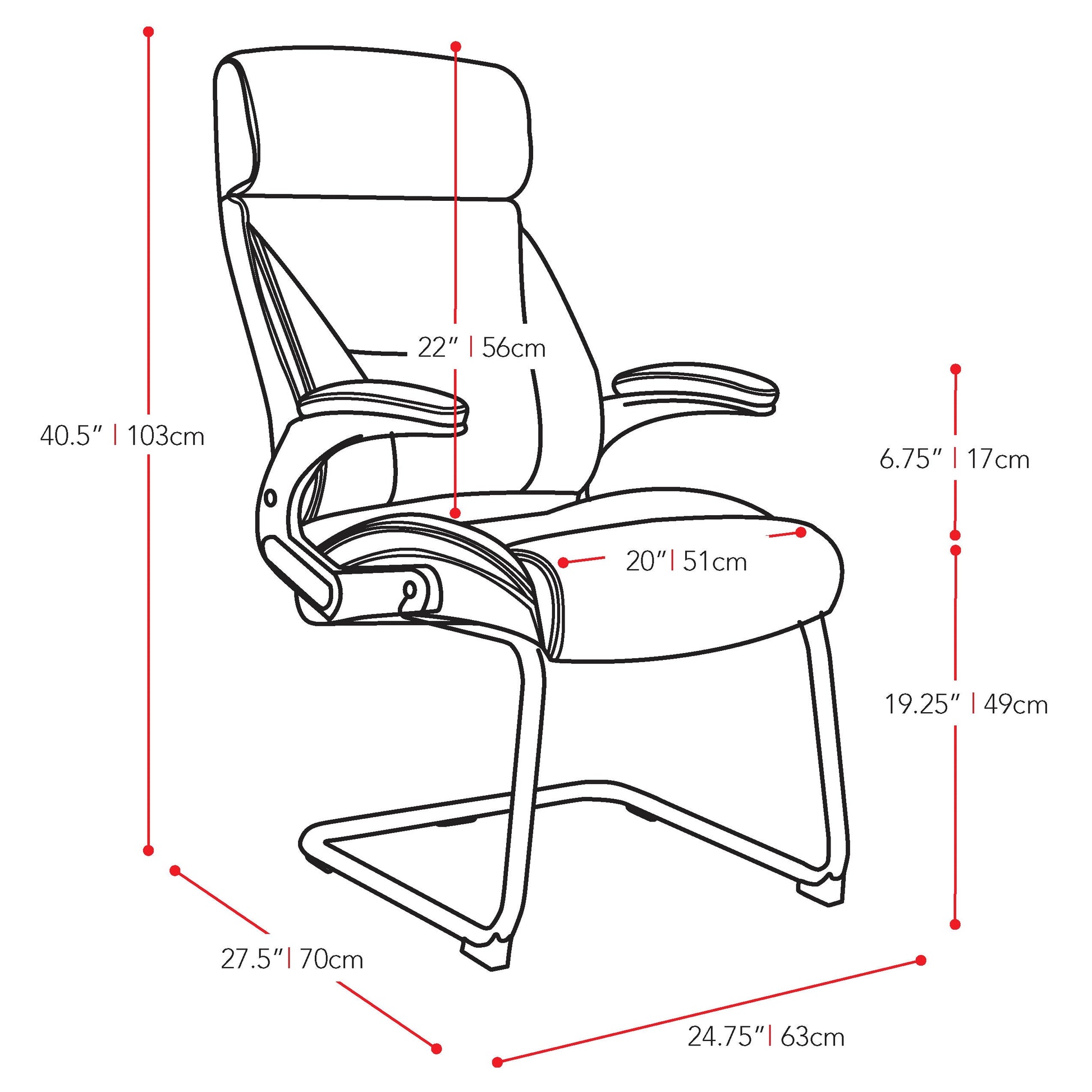 black Office Guest Chair CorLiving Collection measurements diagram by CorLiving#color_black